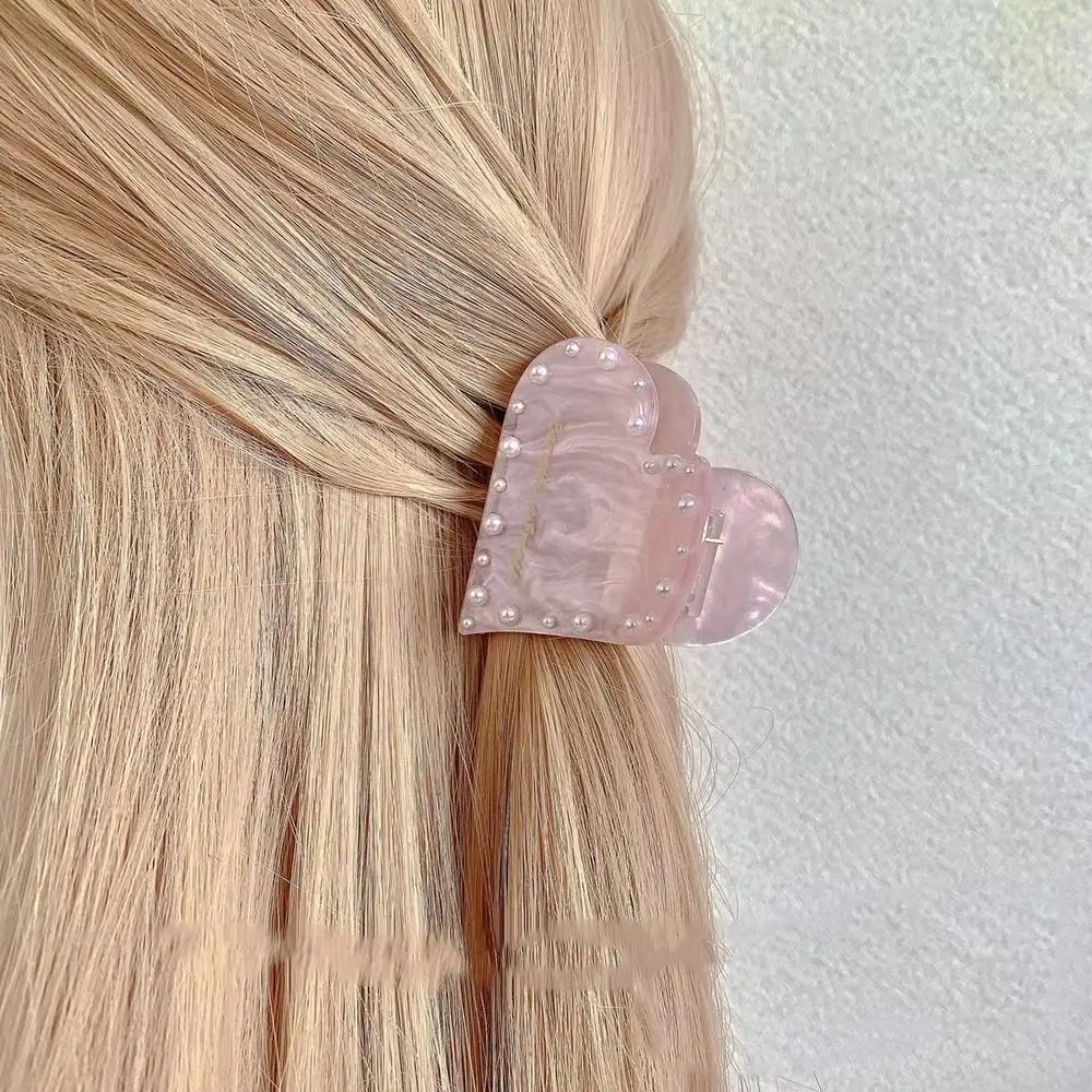 

Personalized Rhinestone Love Heart Hair Claw Hair Clip Hairpin Acetic Acid Hair Clip Headwear Pearl INS Shark Clip Party