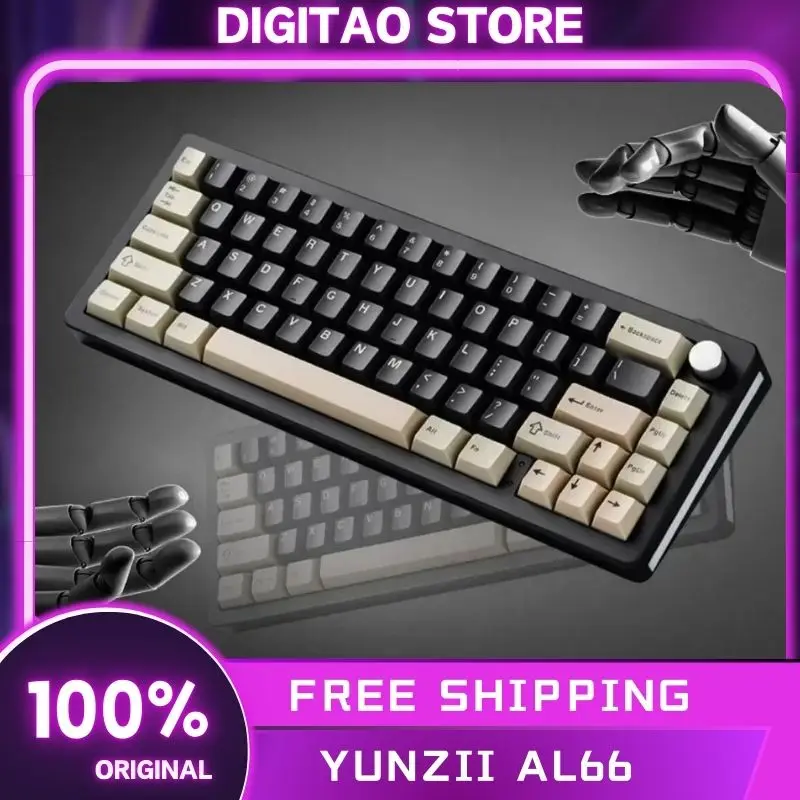 

YUNZII AL66 Silver 66-Key CNC Aluminum Knob Wireless Bluetooth/2.4G/Wired Hot Swap Gasket Mounted RGB Mechanical Gaming Keyboard