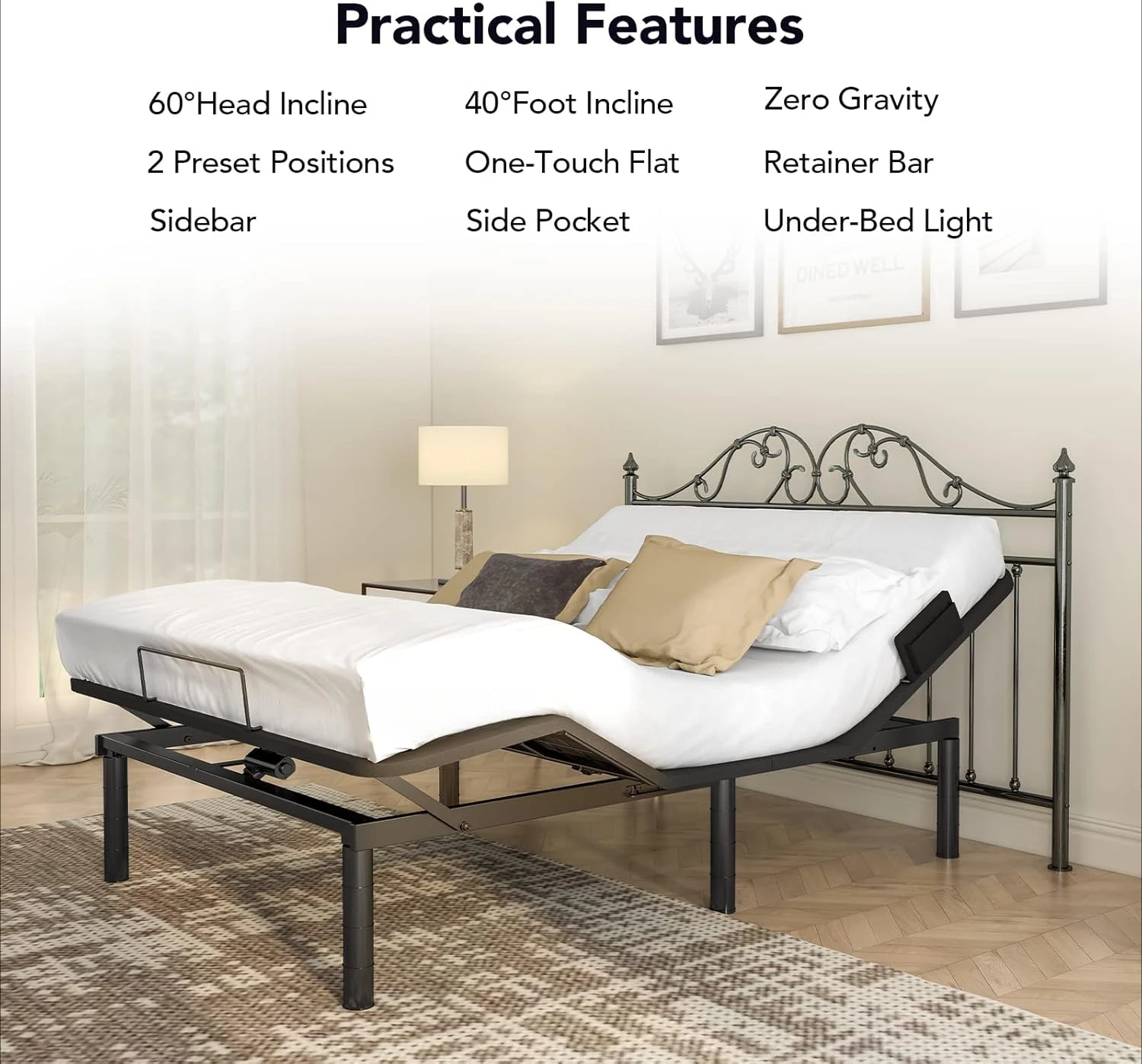 Adjustable Bed Frame Base Queen,Whisper Quiet Durable Motor,Zero Gravity,Mattress Holders, 3-Step Assembly. bed frame