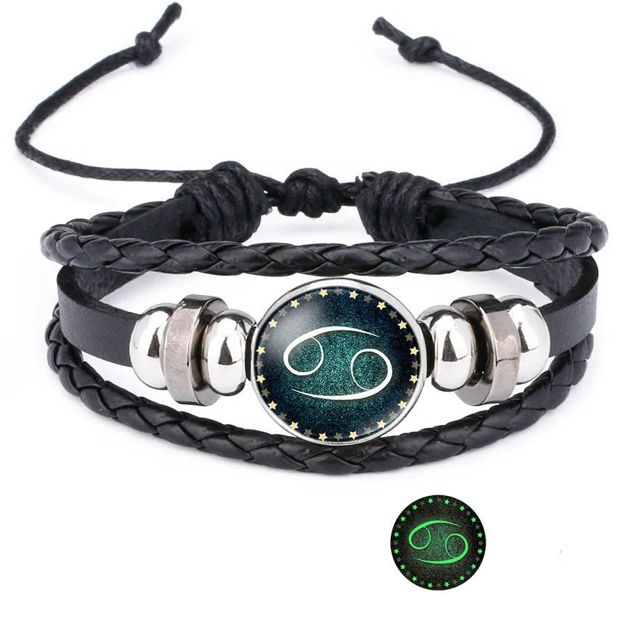 Luminous 12 Constellation Sign Bracelet For Women Men Zodiac Charm Braided Rope Chain Bangle Fashion Birthday Jewelry Gift