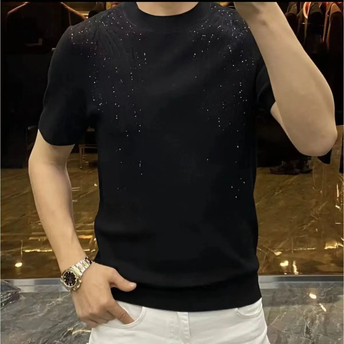 New Summer Men Versatile Half-sleeved Slim Fit T-shirt for Business Round Neck Versatile Pullover - Image 5