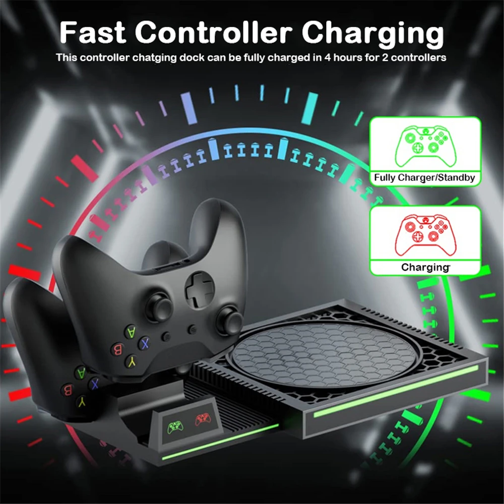 Anfitrião do jogo base de refrigeração para a série xbox x vertical stand gamepad doca de carregamento jogos disco suporte de armazenamento para xbox série x