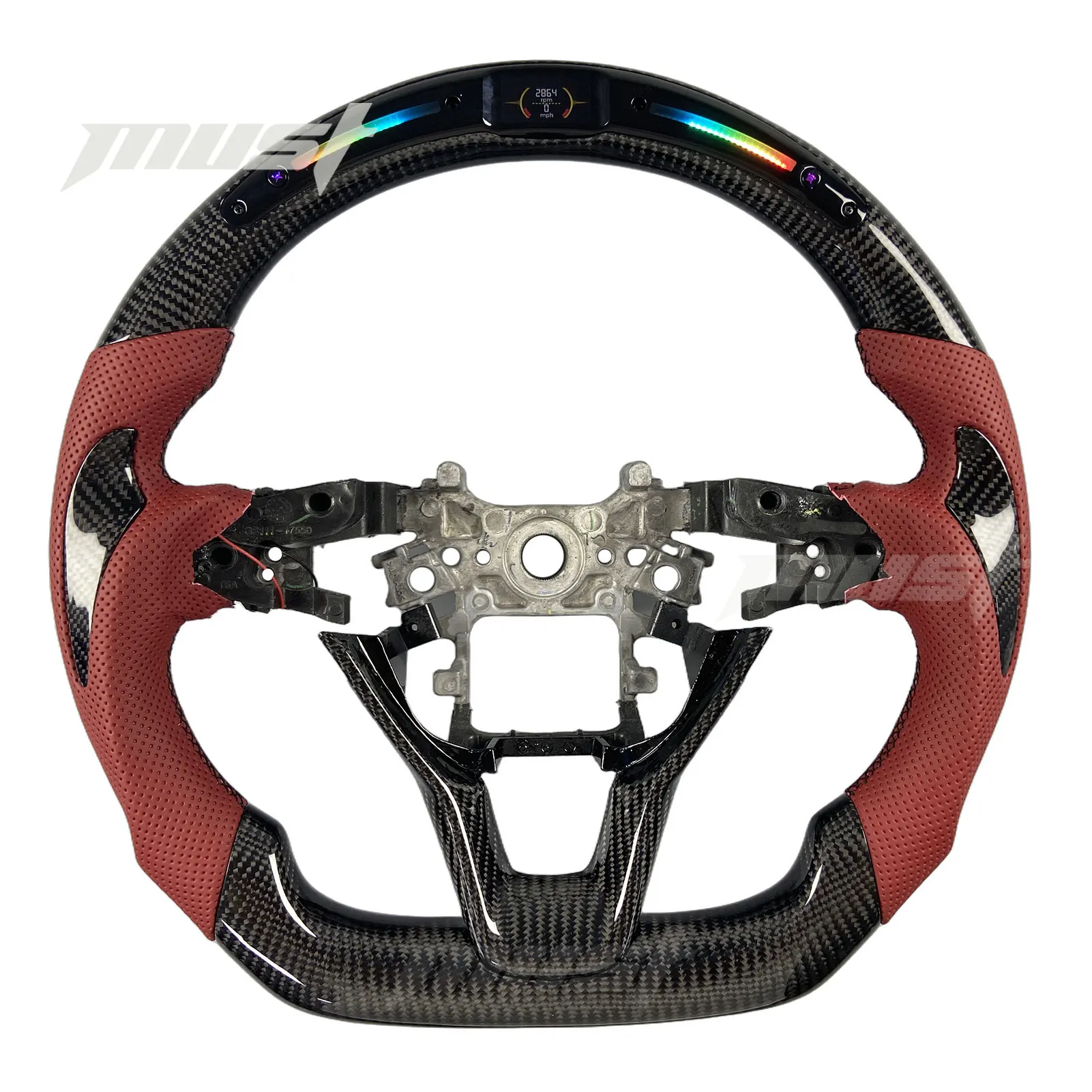 Custom LED Red Carbon Fiber Steering Wheel for Honda Accord 10th Generation LX Sport SE EX-L Touring Hybrid Odyssey 2018-2024