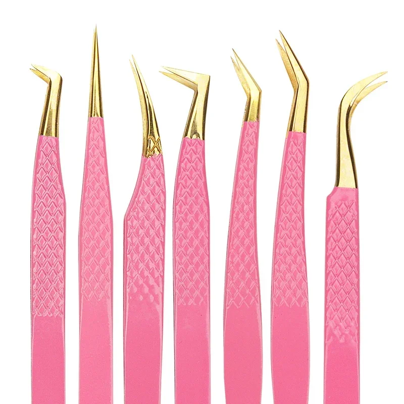 Sdotter 1PC Pink Stainless Steel Eyelash Tweezers Anti-static Non-magnetic Professional Pincet 3D Lashes Extension Tweezer Makeu