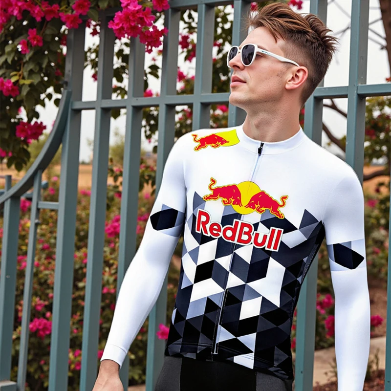 

RED BULL Cycling Jersey Man Long Sleeve Men's Bicycle Clothing Clothes 2025 Tricuta Summer Bike Bib Set Autumn Suit Pants Automn