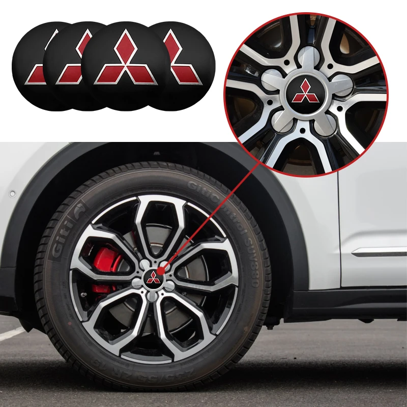 4 Uds 56mm 60mm tapacubos centrales de rueda de coche emblema pegatina Auto Logo calcomanías para Mitsubishi RalliArt ASX Pajero Montero Lancer