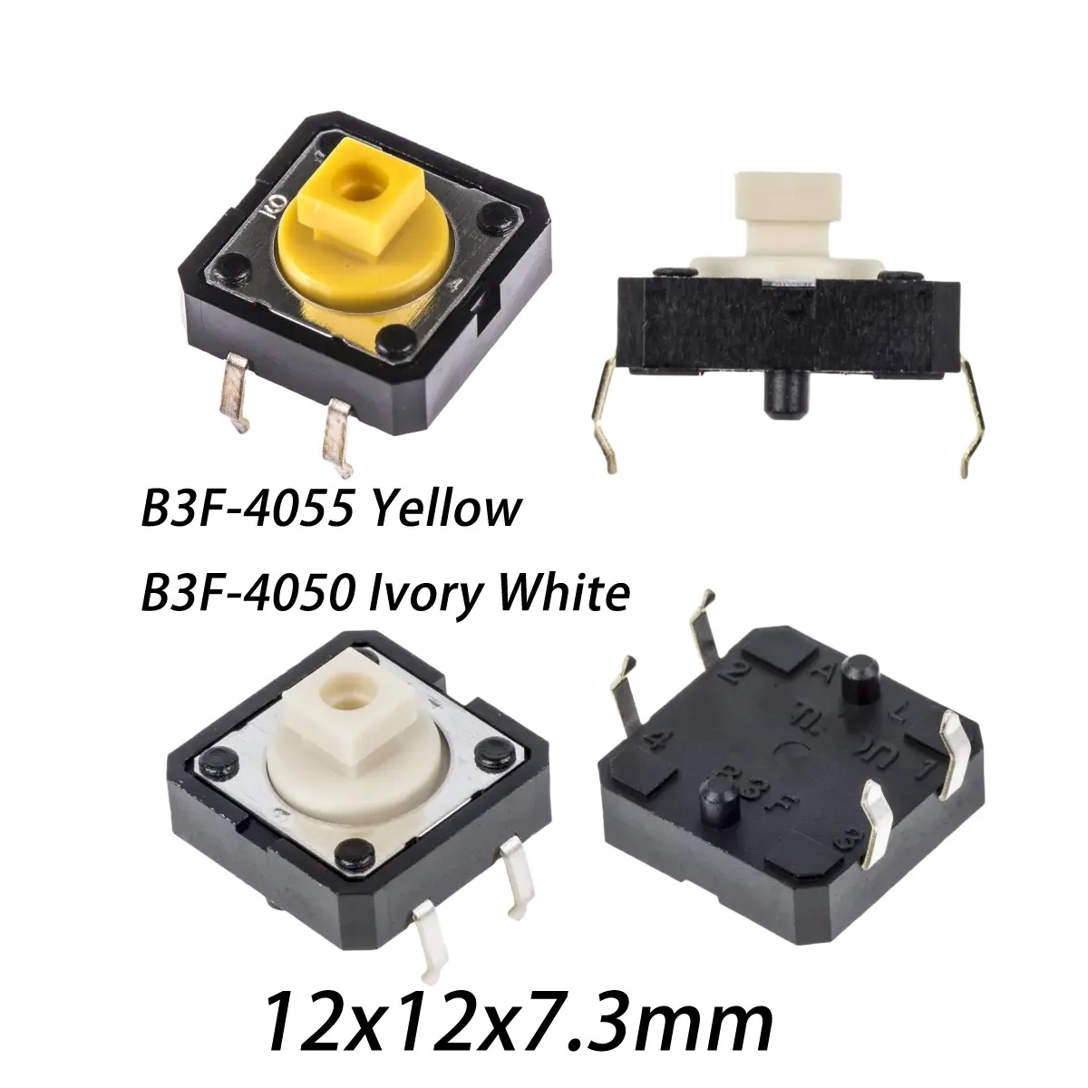 10PCS B3F-4050 B3F-4055 Plug-in In-Line 4Pin 12x12x7.3mm 1.27N 2.55N Tactile Switch Rectangular Button Plunger NEW Original B3F