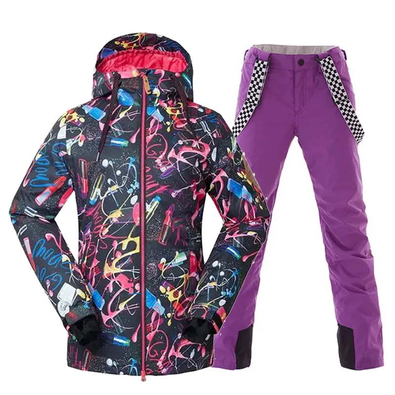 

Ski Jacket and Strap Snow Pant Set for Women, Windproof Costume, Snowboarding Wear, Waterproof, Ski Suit Wear, Gsou Snow, 10K