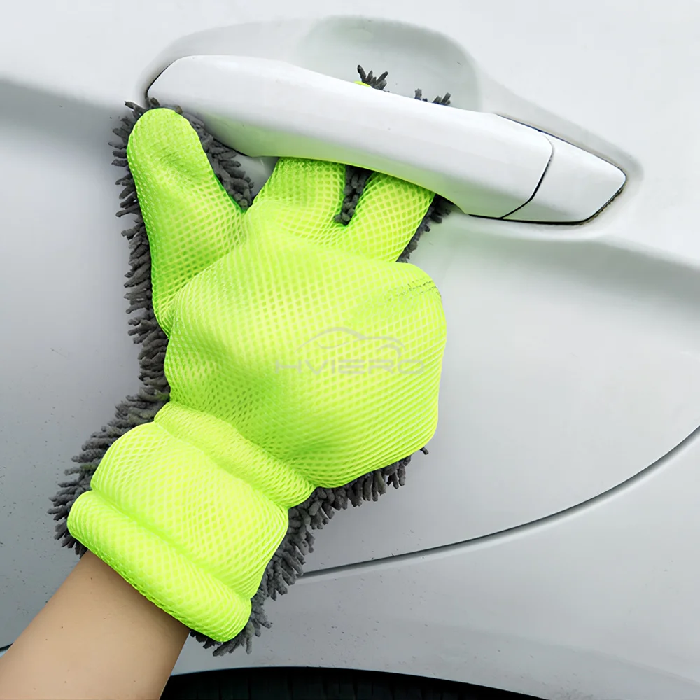 Thick plush five finger car wash gloves, velvet mesh wear-resistant pads, household vehicle cleaning and maintenance products