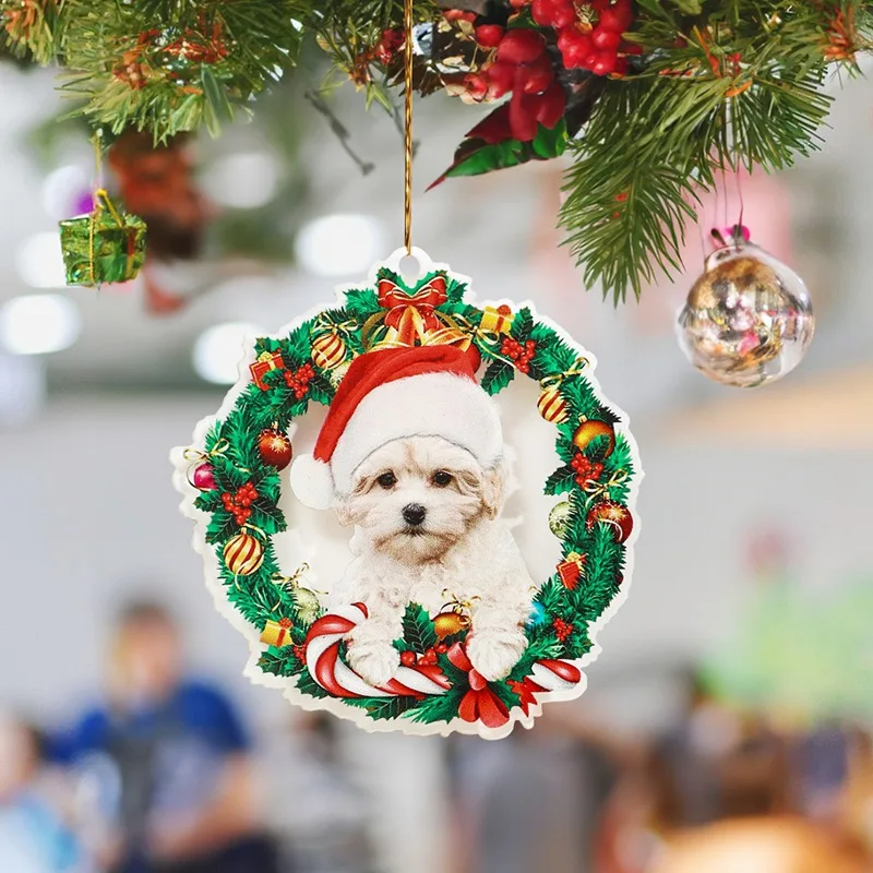 1pc Puppy Acrylic Christmas Pendant, Christmas Tree Ornaments Christmas Decorations for Home 2024 Navidad Natal Gifts New Year