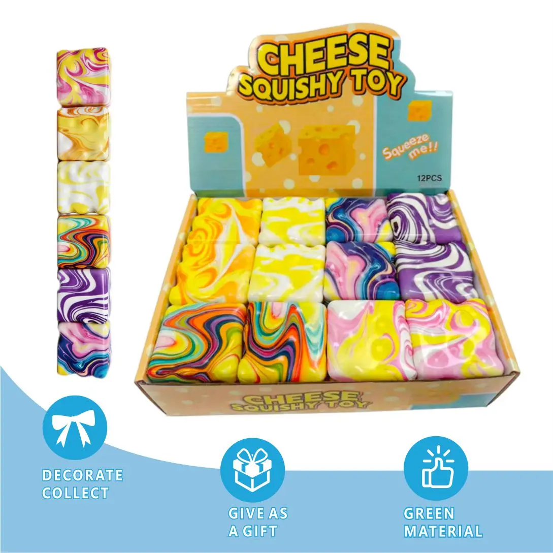 Bestseller Marbled Colorful Big Cheese Block Squishy, Slow Rising Vent Toy, Sensory Decompression Toy, Creative Striped Design