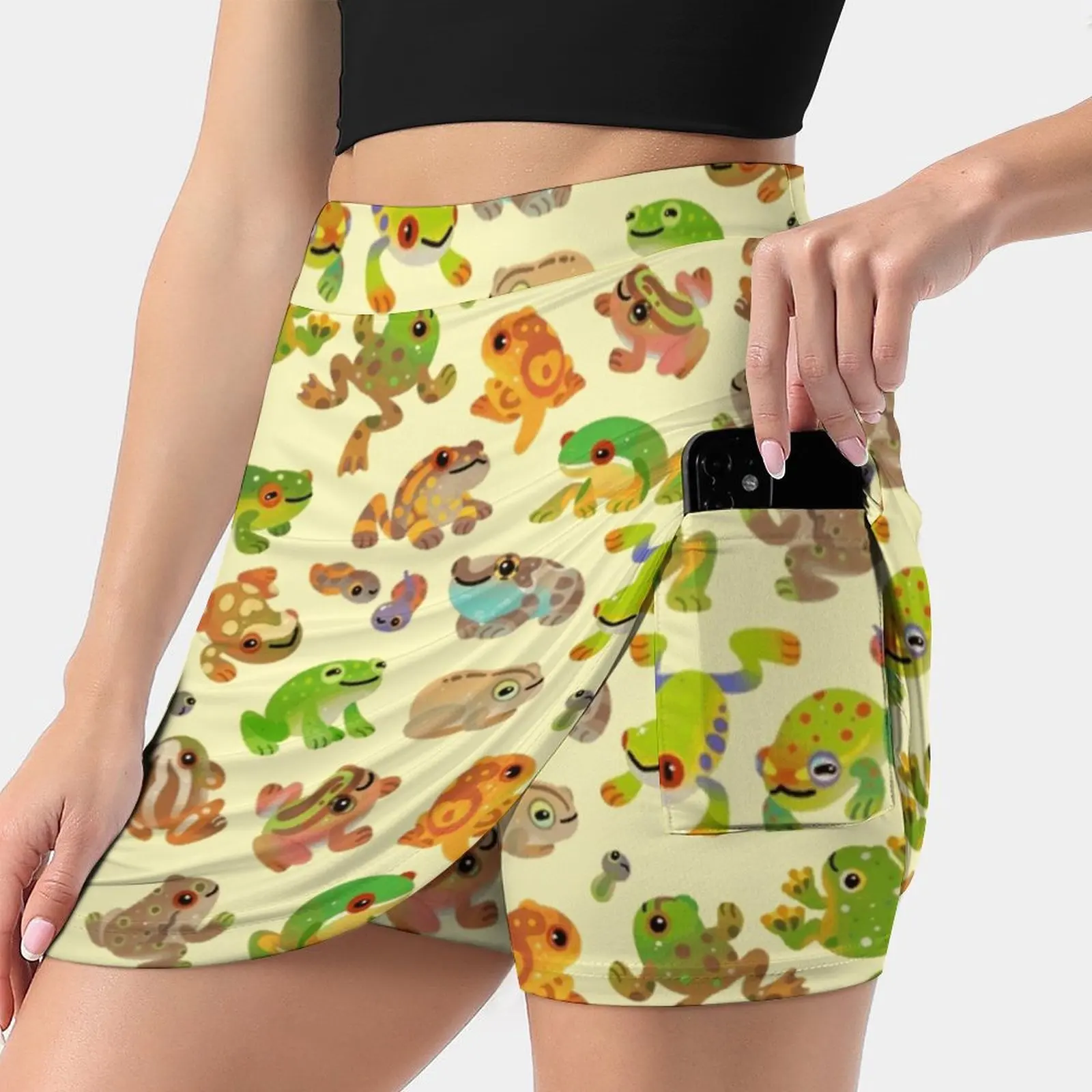 Tree Frog Women Mini Skirt Two Layers With Pocket Skirts Sport Fitness Running Skorts Tree Frog Frog Cottagecore Animal Cute