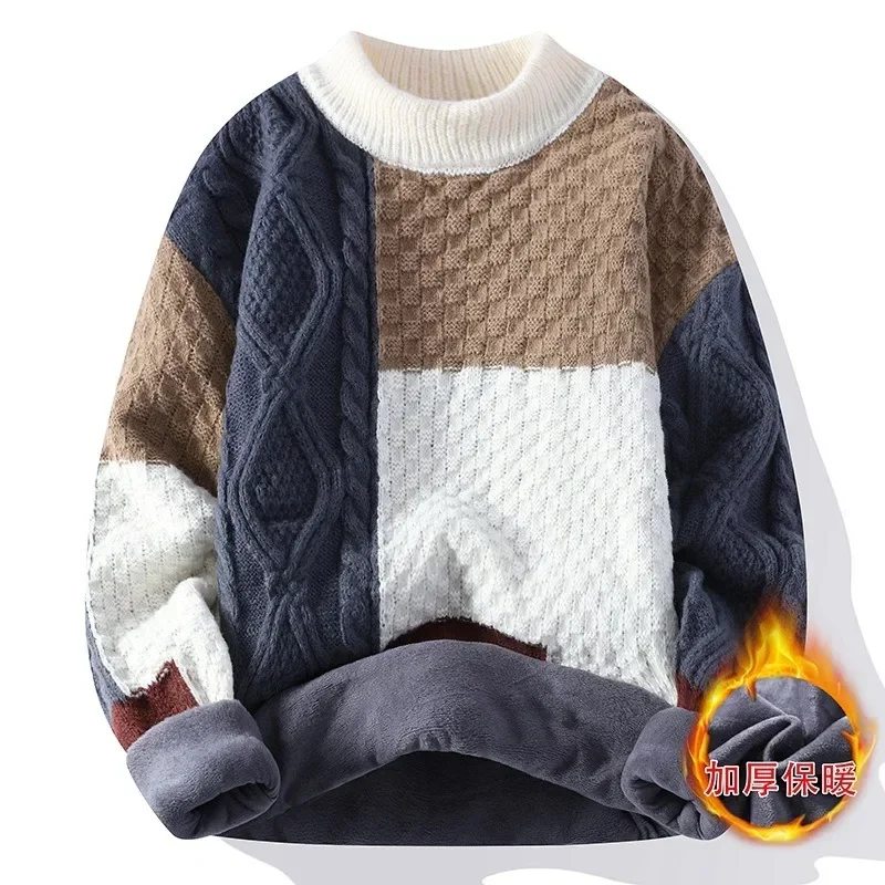 Herbst und Winter neue Pullover warme Mode Nähte farblich passenden Pullover Rundhals pullover verdickten Strick pullover