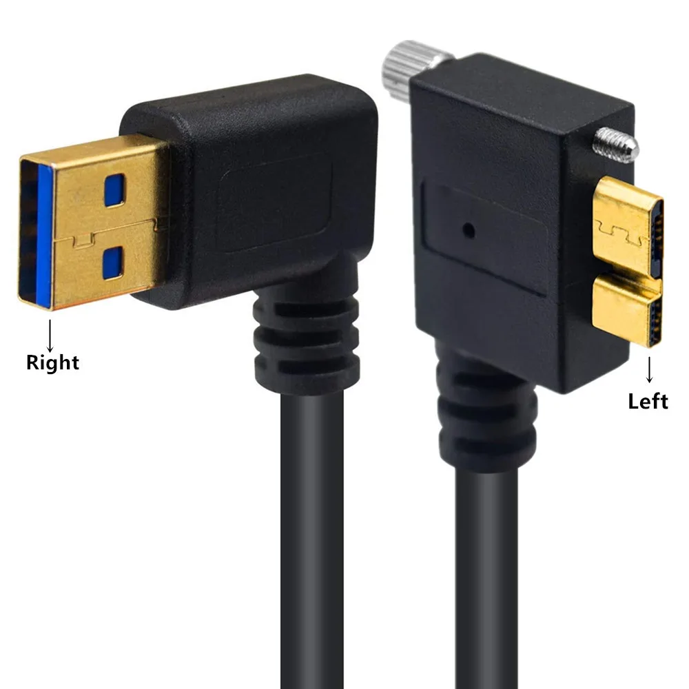Usb macho banhado a ouro 5gbps, angular esquerdo/direito para micro b cabo angular esquerda/direita com parafuso 25cm