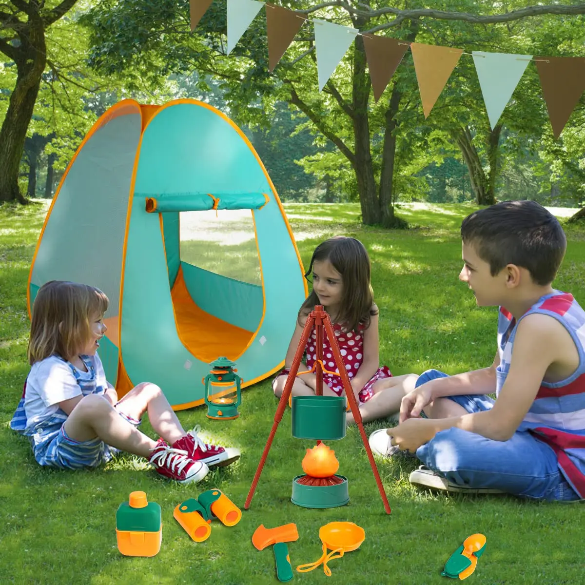 Kids Camping Set Tent 30pcs Outdoor Campfire Toy Set Toddlers Kids Boys Girls Pretend Play Camp Gear Tools Birthday Christmas