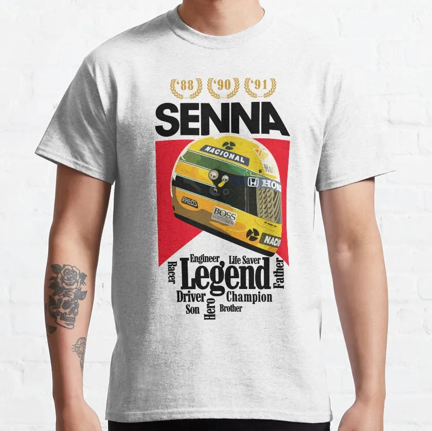 Ayrton Senna 헬멧 남성용 코튼 프린트 티셔츠, 레전드 포뮬러 1 F1 드라이브, 생존 헬멧, 플러스 사이즈 의류, 100%