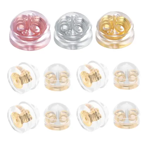 자세히 둘러보기 골든 클리어 귀걸이 뒷면 실리콘 고무 뒷면 패드, 이어 백 스토퍼, DIY 교체 귀걸이 스터드, 쥬얼리 제작, 18K, 50 개