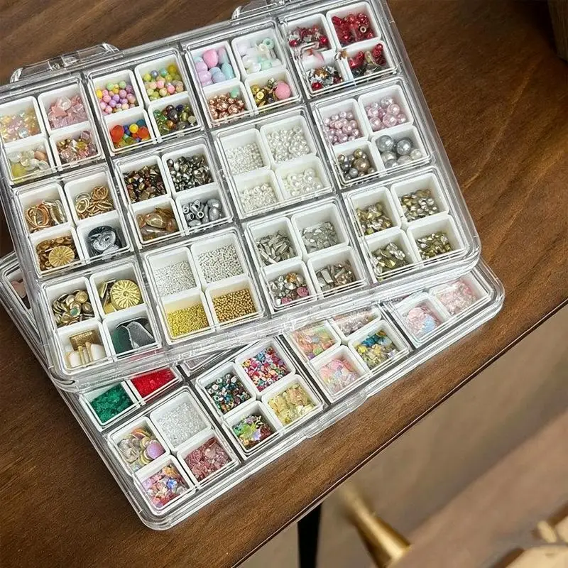 48 Grids Nail Accessories Storage Box Mini Compartment Transparent Jewelry Earring Storage Box Display Organizer Container