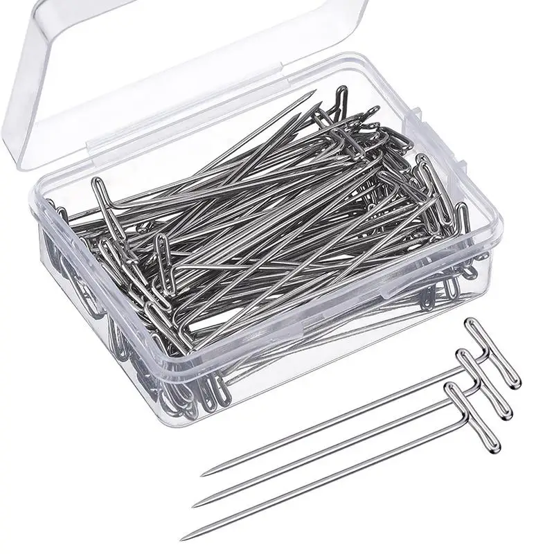 50/100Pcs T Shape Pins Needles 21-57mm Sliver Stainless Steel For Crafts Blocking Knitting Holding Wigs Hair Extender