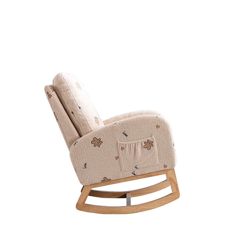 26.8"W Modern Rocking Chair for Nursery, Mid Century Accent Rocker Armchair With Side Pocket, Upholstered High Back Wooden Rocki