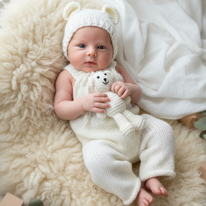 3pcs/sets Newborn Photography Clothing Hand-woven Romper Pants Bear Hat and Bear Dolls Decor Props Baby Photoshoot Outfits