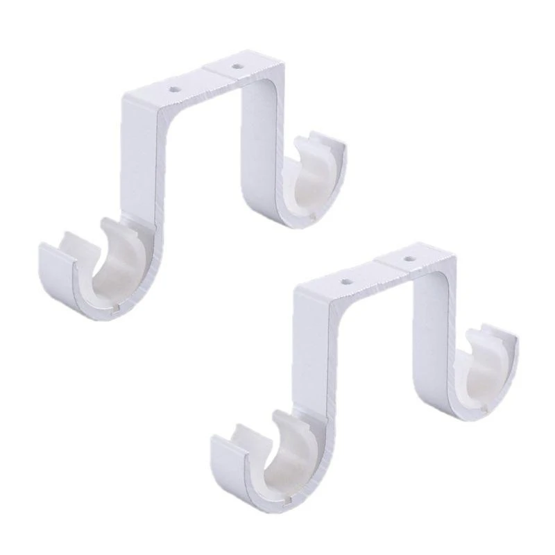 N5KC 2 Pcs Hang Curtain Rod Holders Heavy Duty Curtain Drapery Rod Bracket Wall-Mounted Metal Double Rod Bracket