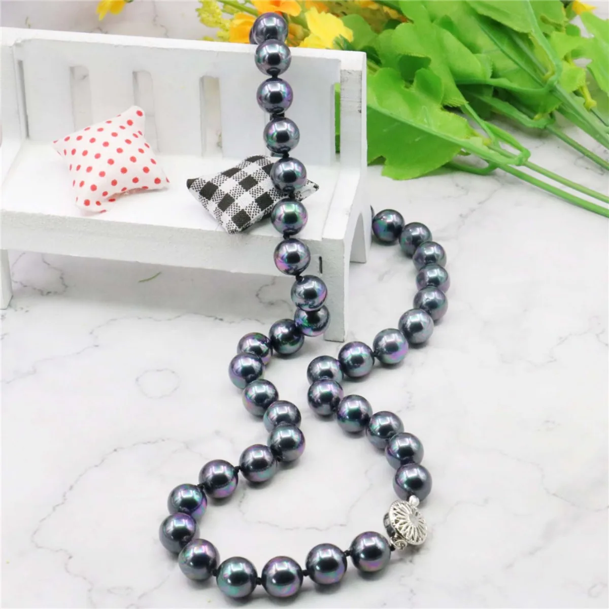 10mm Natural Round Black South Sea Shell Pearl Necklace 18\