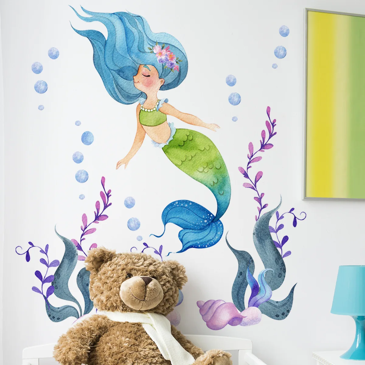 Zollor Cartoon Mermaid Underwater World Wall Sticker Bedroom Living room Shower Room Background Wall Creative Decoration Sticker