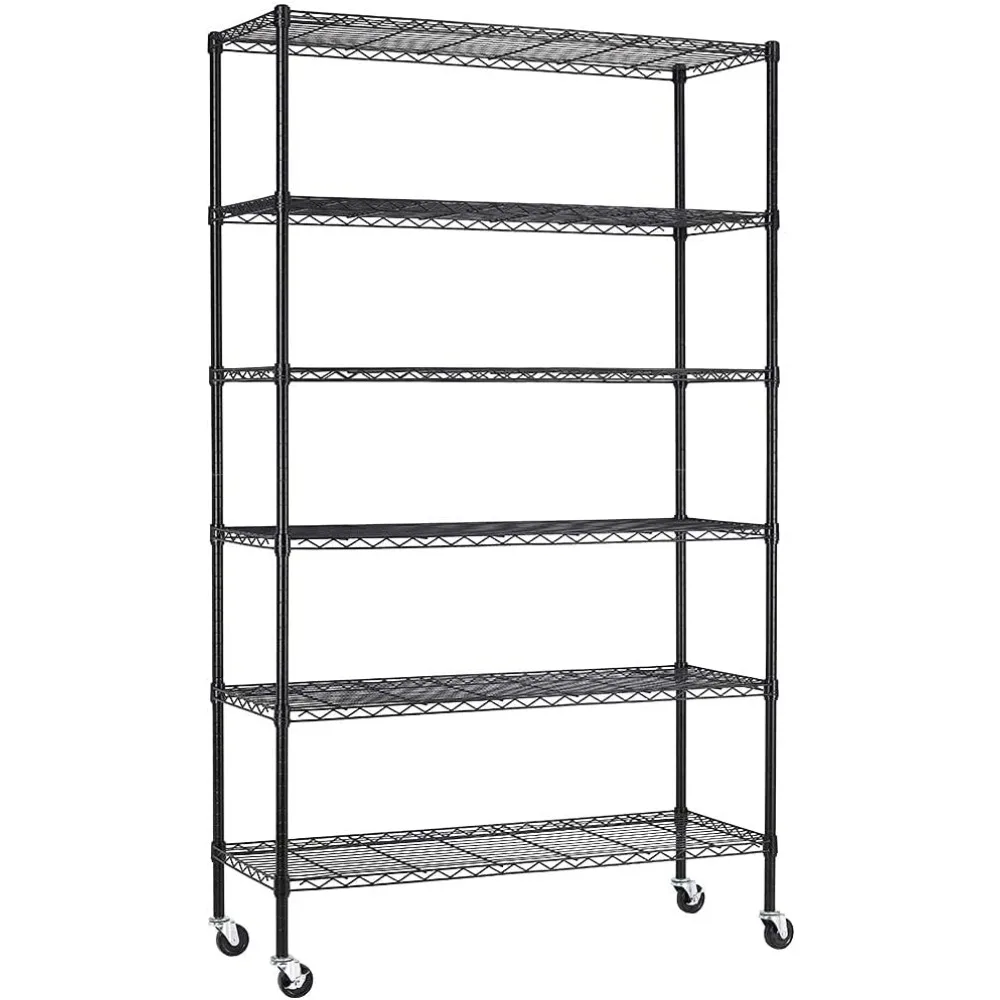 48 inches long x 18 inches wide x 82 inches with 6 layers of adjustable casters, sturdy steel for restaurants and kitchens