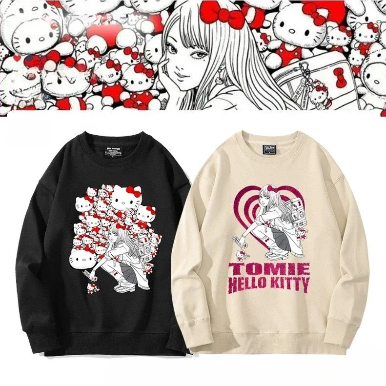 Junji Ito Tomie Kawakami Anime Pure Cotton Sweatshirt for Autumn and Winter Versatile Round Neck Sweatshirt Loose Fleece Warm