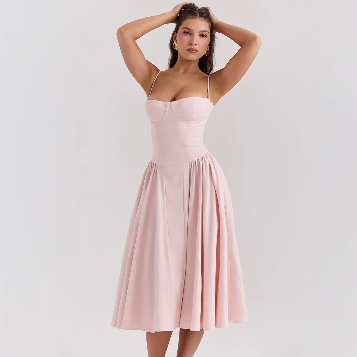 Sommer Frauen elegante ärmellose rücken freie Falten kleider Dame sexy feste Schlinge Midi-Kleid 2024 weibliche Party Abend A-Linie Roben – Detail 30