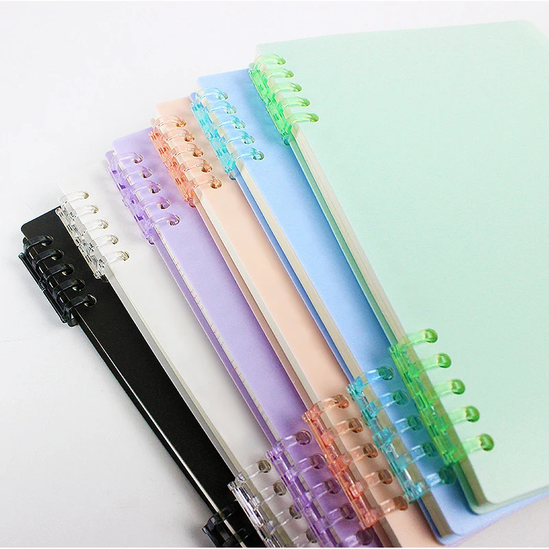 5 Sets Loose-leaf Book Cover & Plastic Binder Spiral Ring Stationery A5/B5/A4 10 Holes Replaceable Covers Office School Supplies