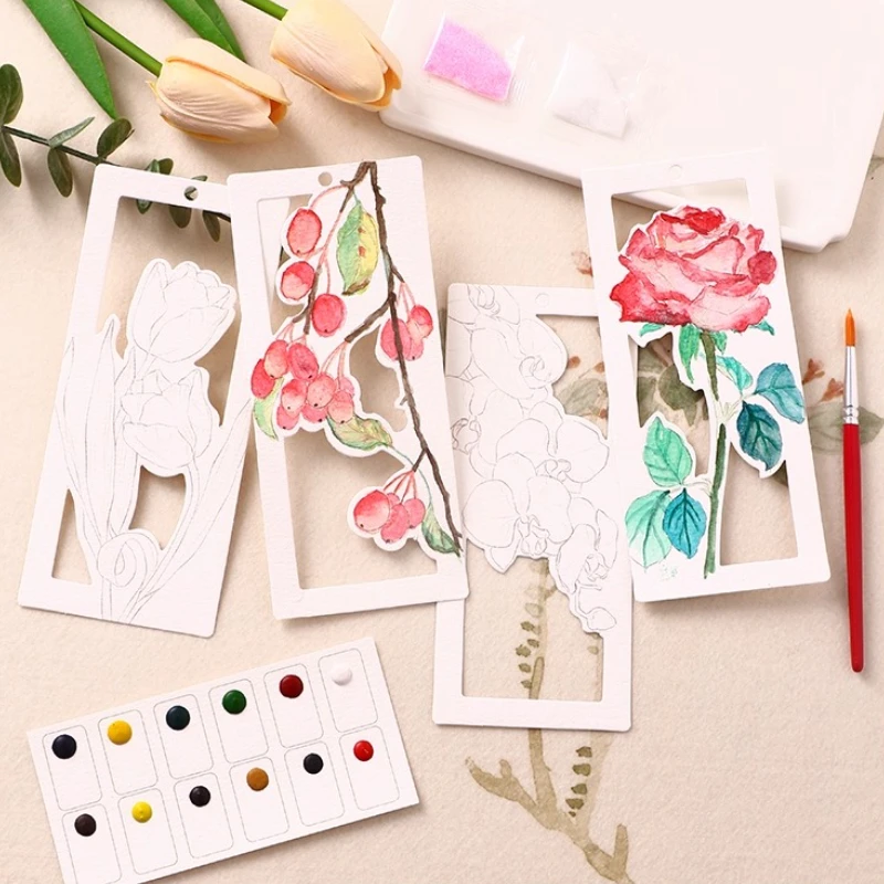 

Bookmark Watercolor Paper Set Pigment Brush Filling Line Drawing Coloring Copy Album DIY Painting Bookmark Portable Art Supplies