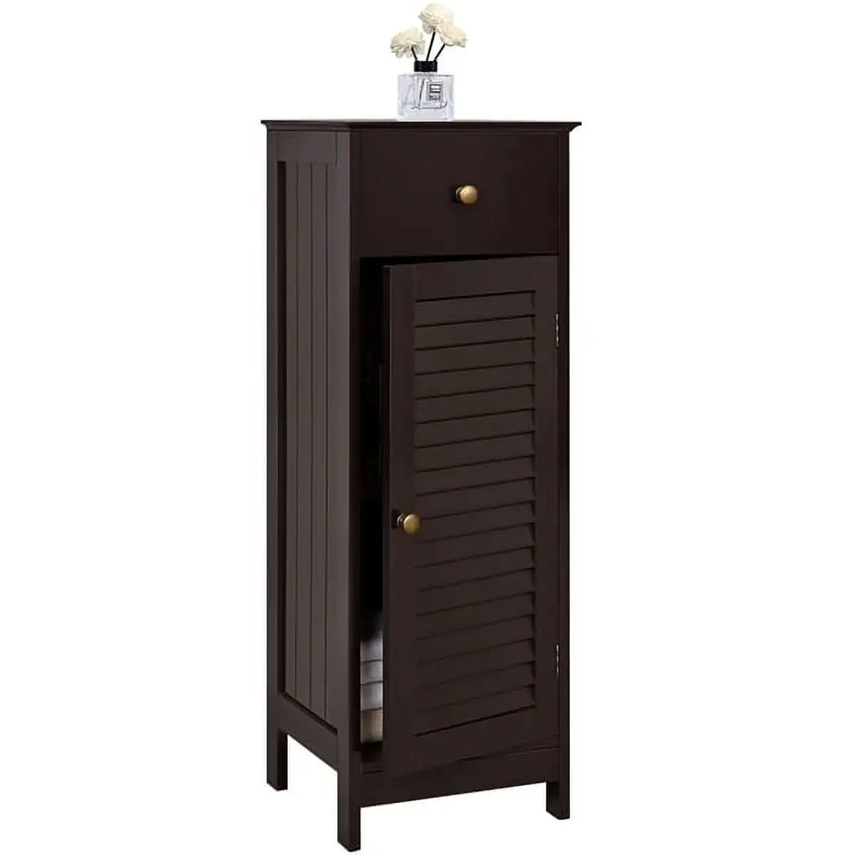 

Wooden Storage Floor Cabinet with Drawer for Bathroom, Espresso