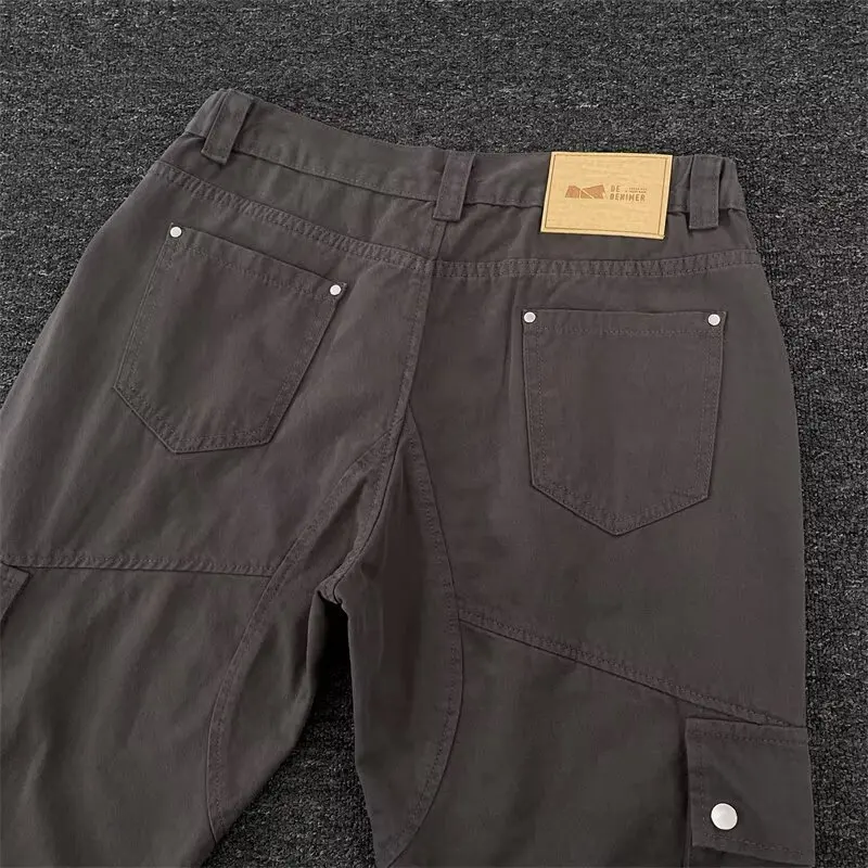 Pantalones Cargo acampanados con bolsillo Mul, diseño de deconstrucción Retro de estilo americano, pantalones largos desgastados lavados de pierna recta Unisex