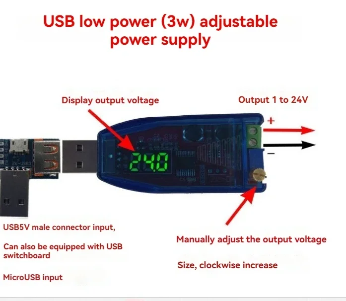 USB خطوة أعلى/أسفل باك دفعة محول إمدادات الطاقة الجهد وحدة منظم الجهد قابل للتعديل الجهد LED DC-DC 5 فولت إلى تيار مستمر 1-24 فولت