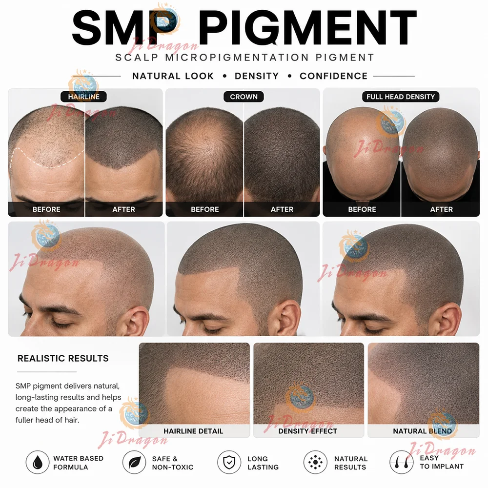 30ML Professional SMP Pigment Ink 7 Colors Scalp Micropigmentation Pigment for Hairline Density Scalp Tattoo Permanent Makeup