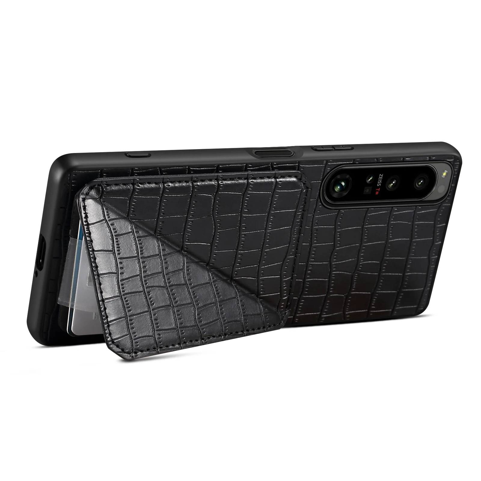 Denior for Sony Xperia 10/1 Series crocodile pattern PU leather card insertion phone case, credit card wallet clip (1 card slot) view 4