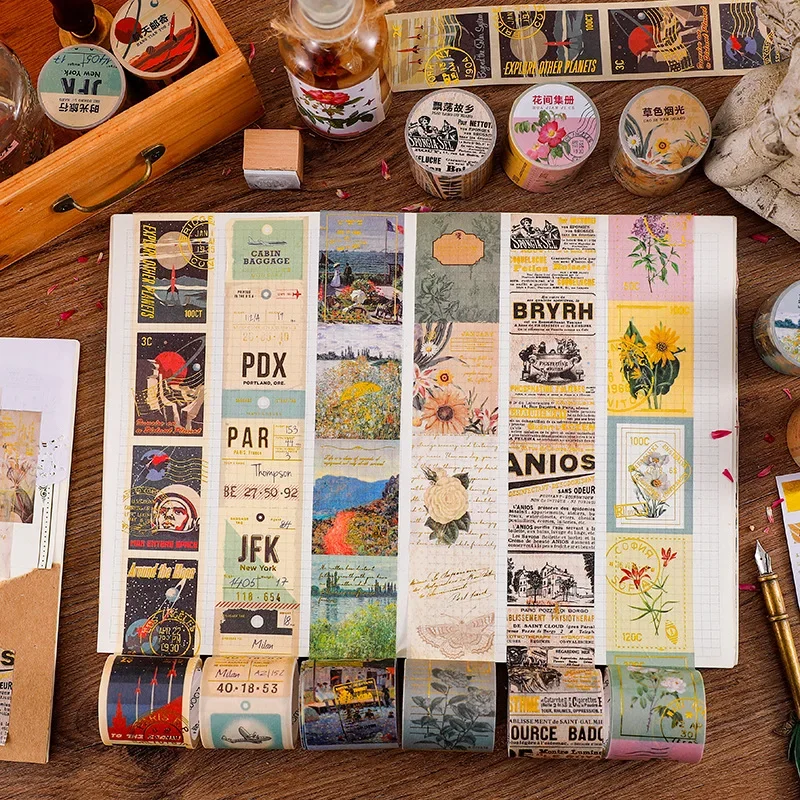 1 Roll Bronzing Washi Paper Tape Time Workshop Series Creative Retro Pocket DIY Decorative Stickers