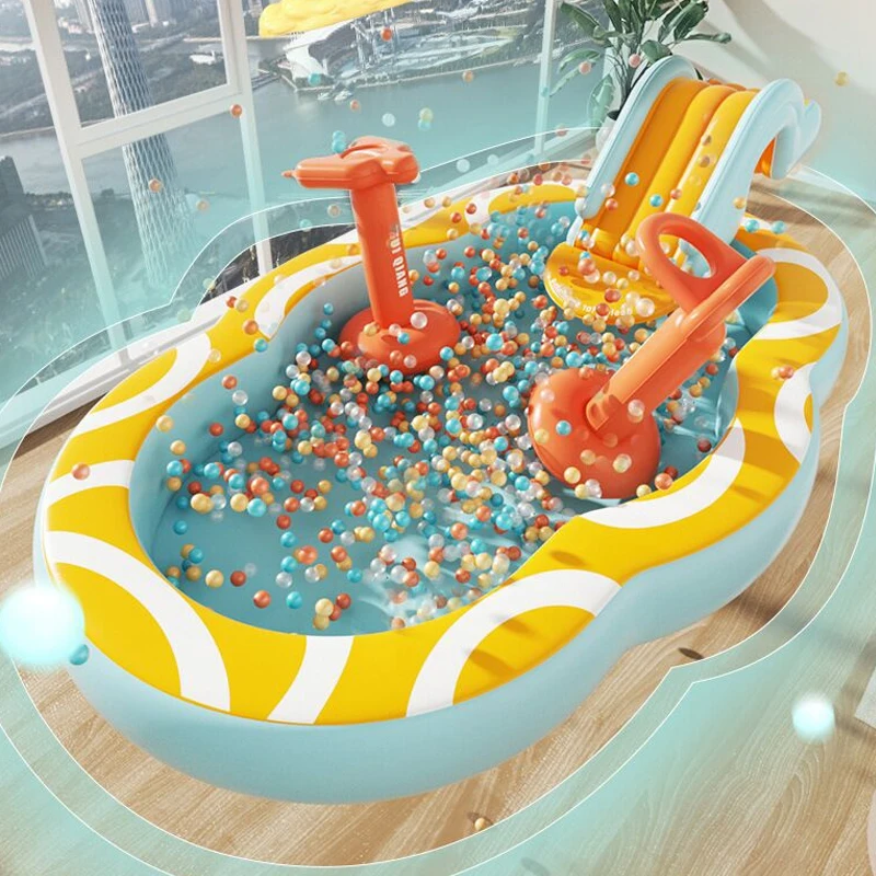 Piscine gonflable pour enfants de 2.1m avec toboggans en PVC abricot épais, parc d'attractions intérieur extérieur