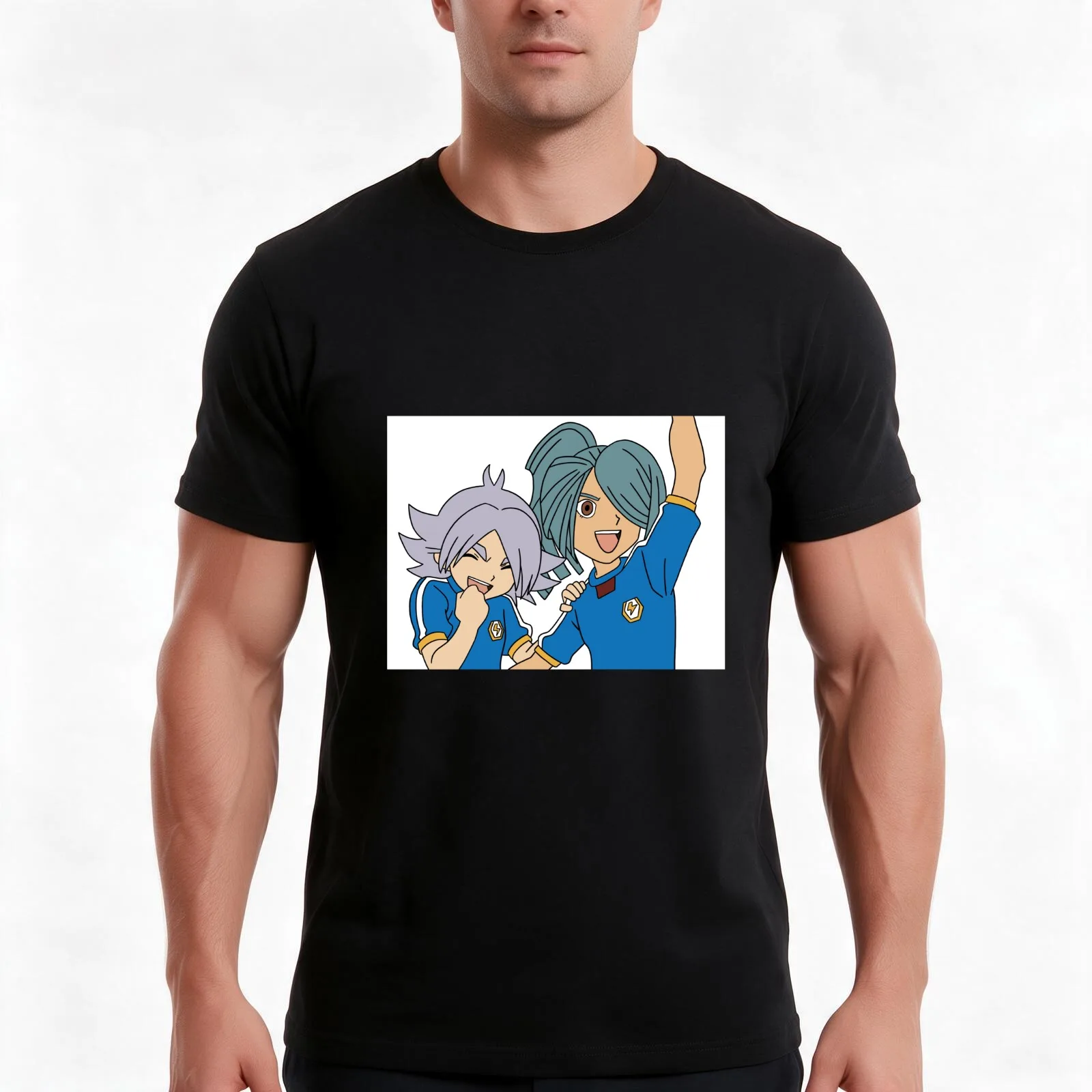 Inazuma Eleven Fubuki and Kazemaru Sticker T-Shirt, Summer Casual Cotton Tee, Oversized Streetwear Tops, Vintage Graphic Print