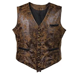 Men's Steampunk Cosplay Costume Vest Jacket New Rivet Button Faux Leather Cowboy Waist Coat