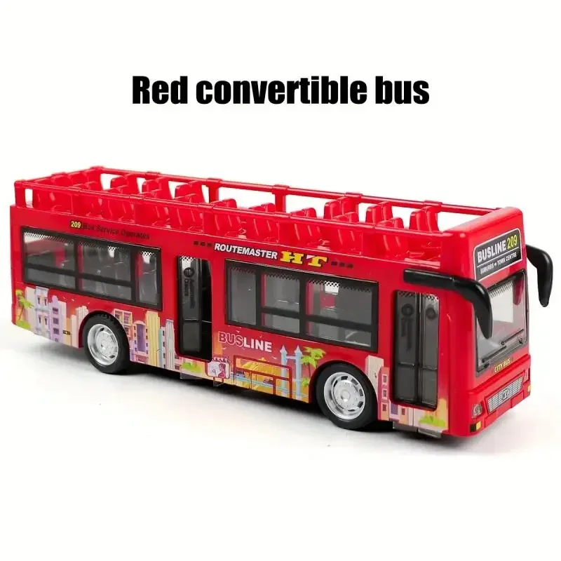 Double Decker Bus Sightseeing Model Pull Back Vehicles Toy Die Cast Pull Back Vehicles Collectible Light Music Cars for Boys