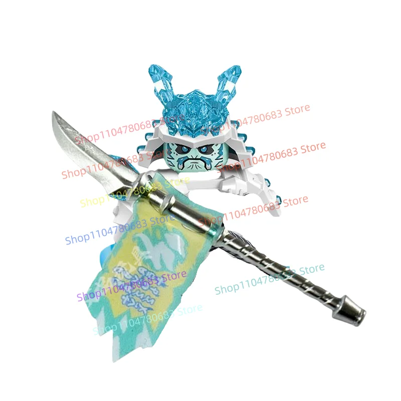 Blocs de construction MOC, Mini figurine, modèle d'assemblage, décoration de lame de défilement de flamme de glace, personnage de télévision Anime, jouet Ninja sur le thème, cadeau