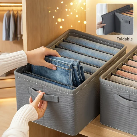 Thickened Pants Storage Box Foldable 9/7/6 Grids Organizer for Jeans Sweatshirt Shirt Wardrobe Organizers of Cabinets and Drawer