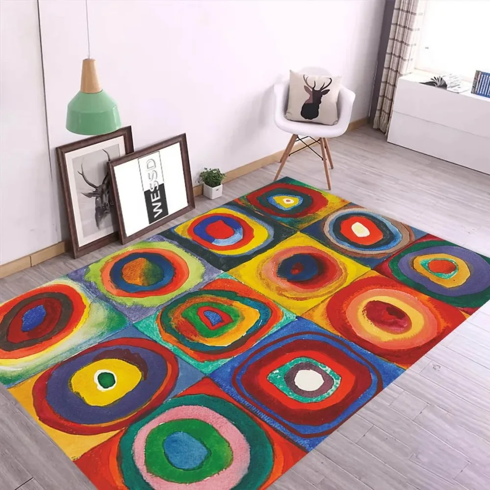 Trendy Concentric Circles Area Rug Abstract Geometric Art Rug Carpet Home Decor Rugs Persian Rug Hallway Bathroom Anti-slip Mat