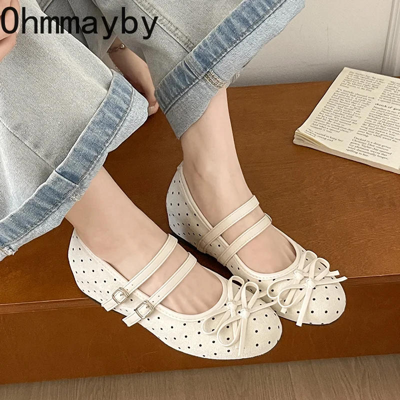 Butterfly-knot Plaid Women Mary Jane Shoes Concise Shallow Internal Elevation Shoes Female Elegant Daily Wear Dress Pumps