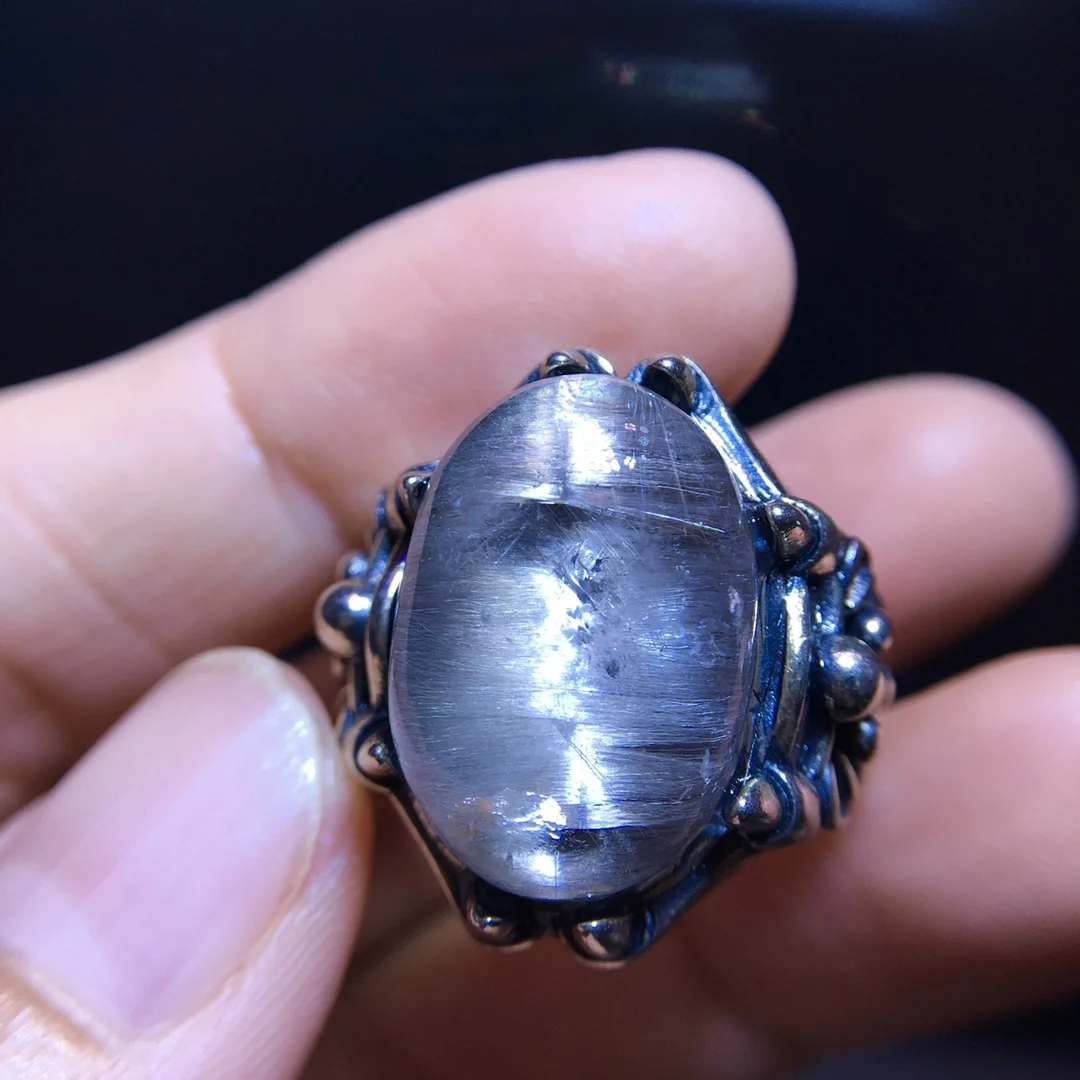 

Natural Brookite Platinum Rutilated Quartz Ring 19/13.3mm 925 Silver Woman Men Water Drop Lucky AAAAA