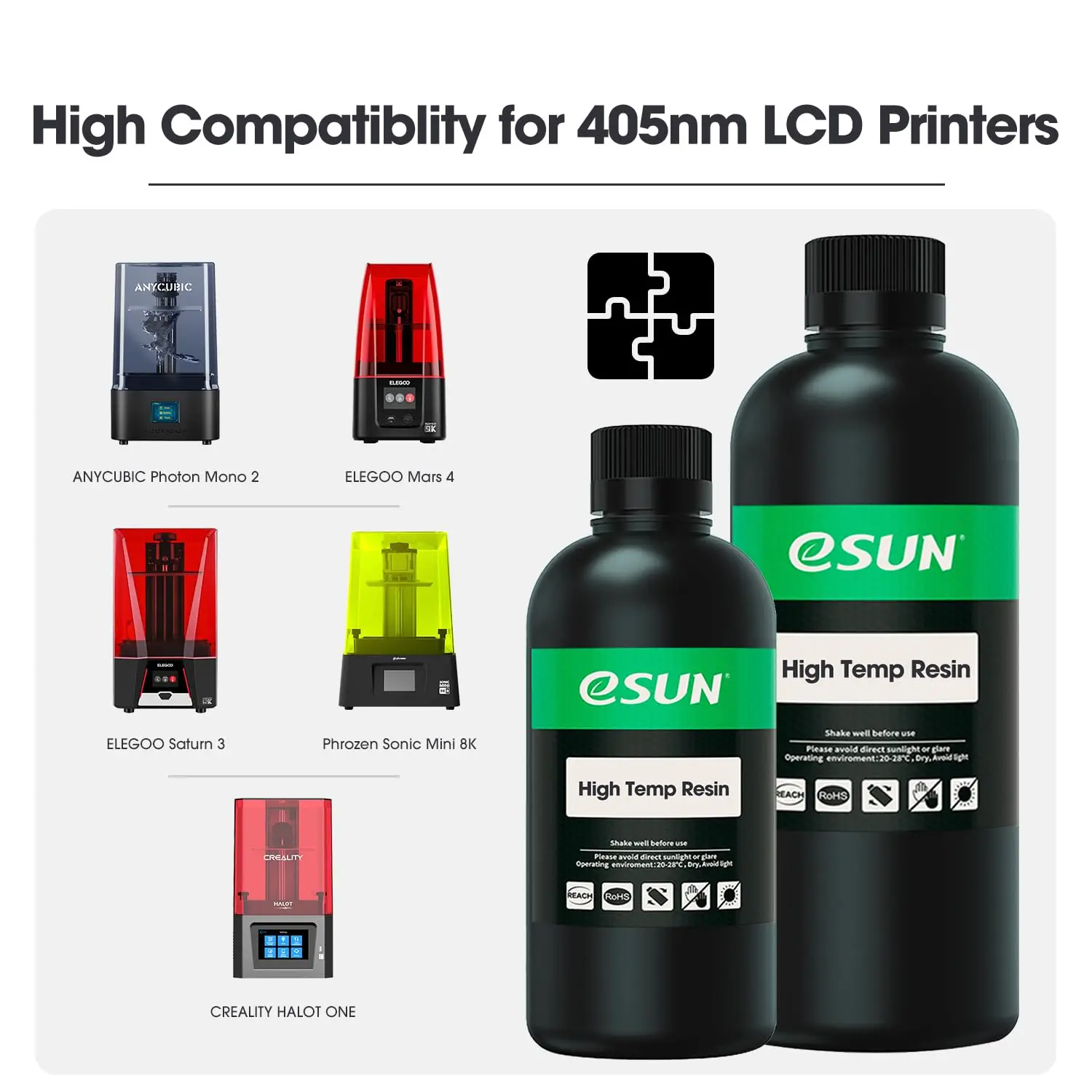 eSUN High Temp Resin 405nm UV Curing Resin High Precision for Automotive,Industrial,Dental and Medical on LCD 3D Printer 500G