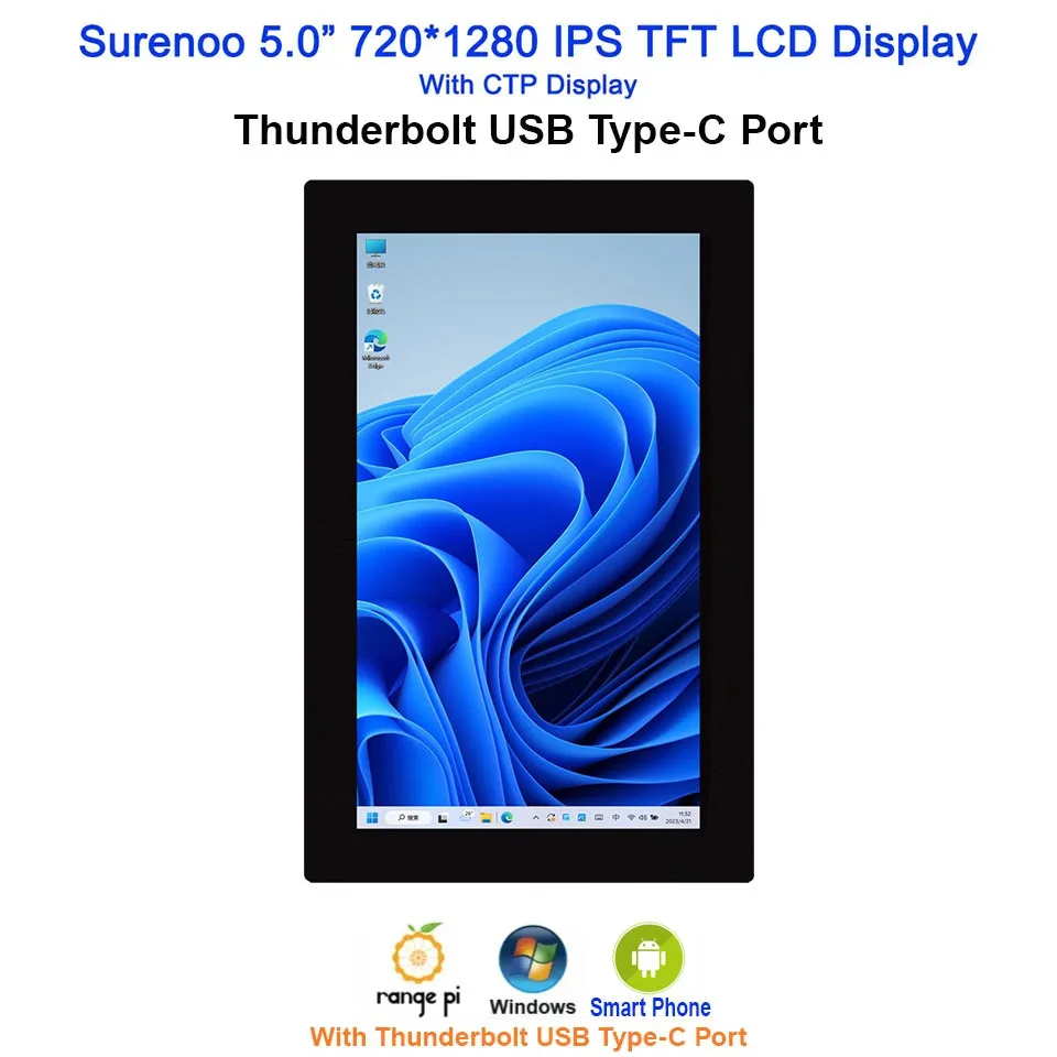 5.0" 720*1280 Thunderbolt USB Type-C IPS TFT IIC CTP Capacitive Touch Panel MIPI DSI LCD Module Display Monitor Screen